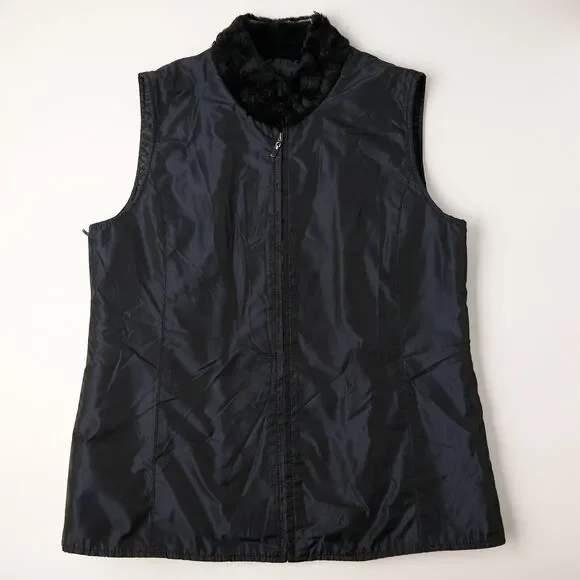 Vtg SV Sportswear Vest Women's L Iridescent Navy Zip 90s Outerwear Quiet Luxury - Picture 2 of 7